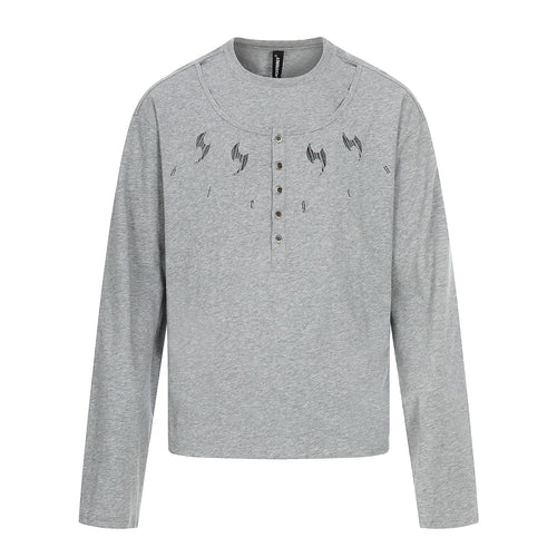 Herren Langarm-Henleyshirt mit doppeltem Rundhalsausschnitt und Knopfleiste Shop Nory