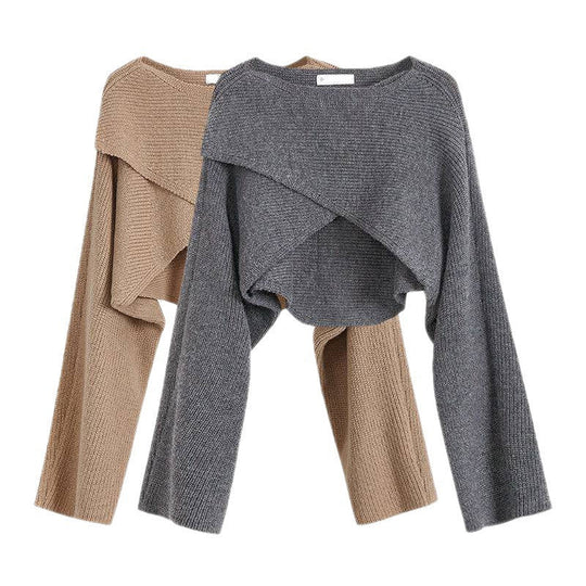 Damen lässiger Cropped-Pullover mit asymmetrischem Schnitt und strukturierter Oberfläche