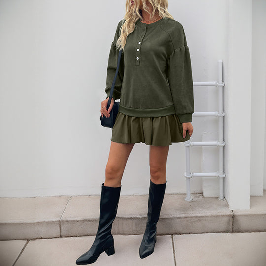 Damen Velours-Henley-Sweatshirt mit Raglan-Ärmeln und Ballonärmeln Shop Nory