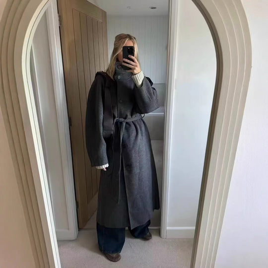 Damen Taillierter Wollmix-Mantel mit Bindegürtel, großem Revers und wärmender Innenblende Shop Nory