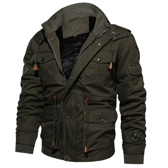 Herren Gefütterte Piloten-Bomberjacke mit Kunstfellkragen und Reißverschluss Shop Nory