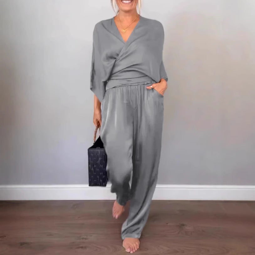 Damen elegantes und bequemes Satin-Hosenanzug