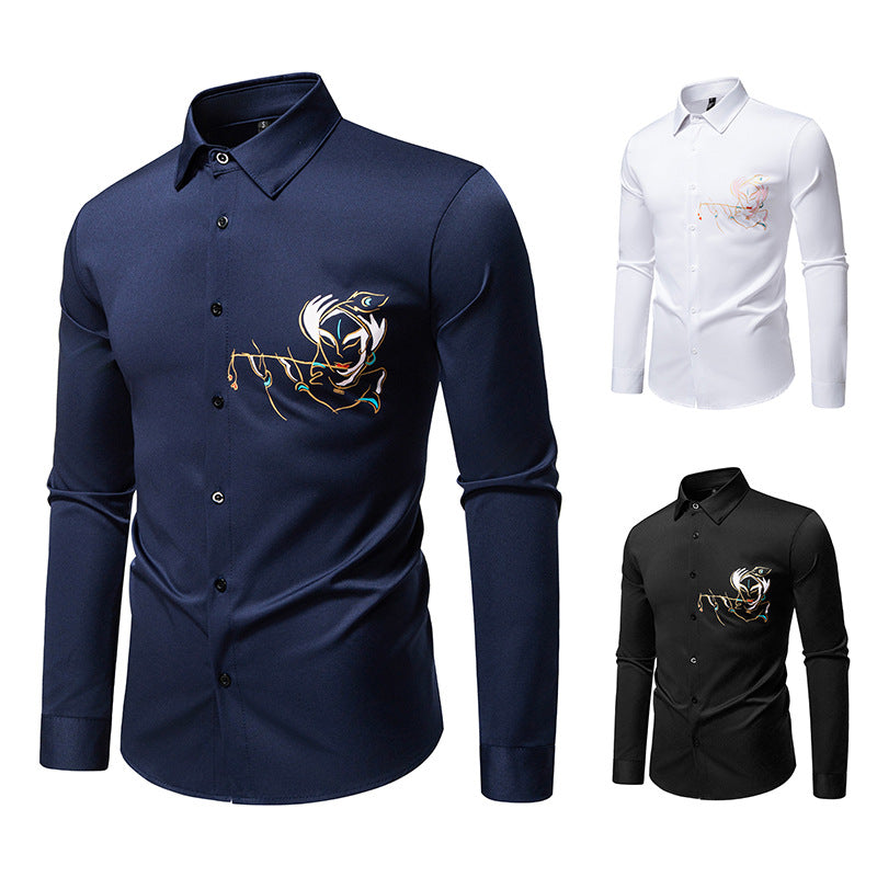 Herren Slim-Fit Businesshemd mit aufwendiger Bruststickerei und Kentkragen Shop Nory