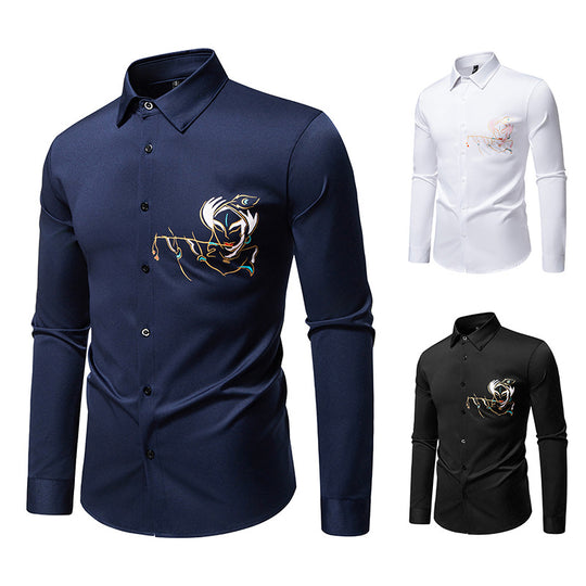 Herren Slim-Fit Businesshemd mit aufwendiger Bruststickerei und Kentkragen Shop Nory