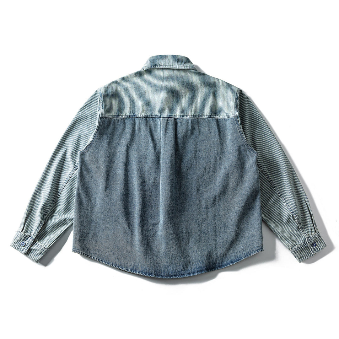 Herren Oversized Jeanshemd mit Kontrastpanels und Kentkragen Shop Nory