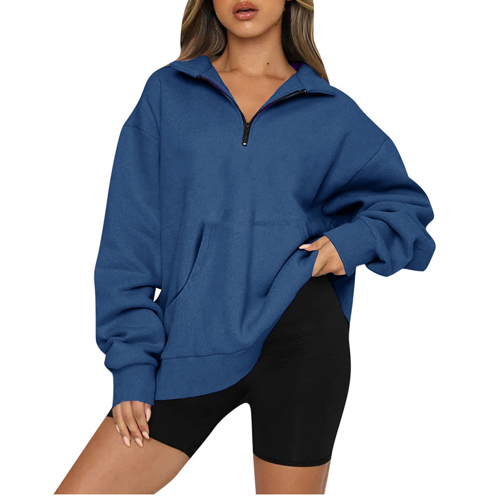 Damen nan Oversize-Halbzip-Kapuzenpullover mit Kängurutasche und verlängertem Saum Shop Nory