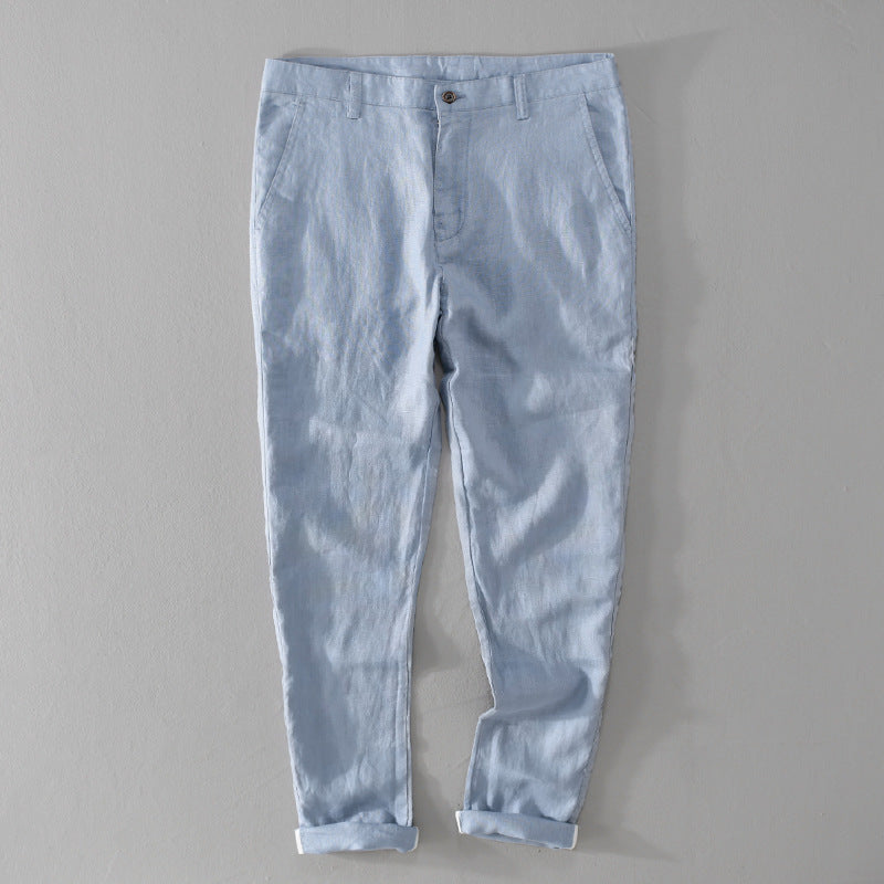 Herren Leichte Leinenchino mit schlanker Passform und gekrempeltem Saum Shop Nory