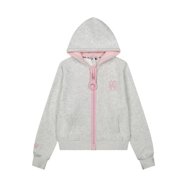 Damen Kapuzen-Sweatjacke mit übergroßem Reißverschluss und minimalistischer Stickerei Shop Nory