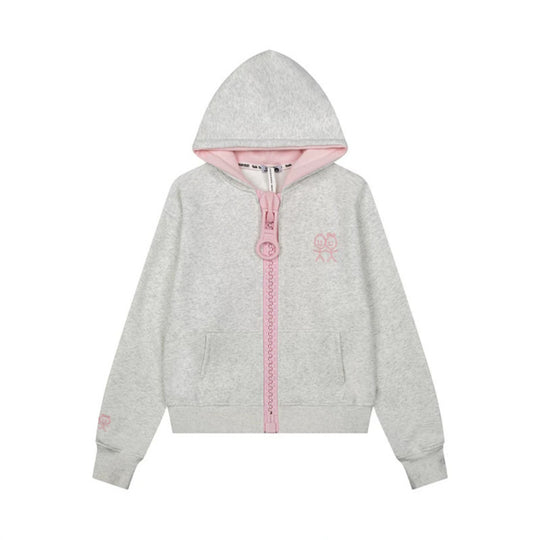 Damen Kapuzen-Sweatjacke mit übergroßem Reißverschluss und minimalistischer Stickerei Shop Nory