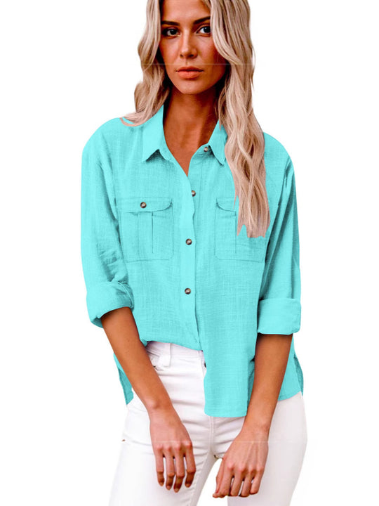 Damen Leichte Oversize-Hemdbluse aus Baumwollmischung mit Brusttaschen Shop Nory