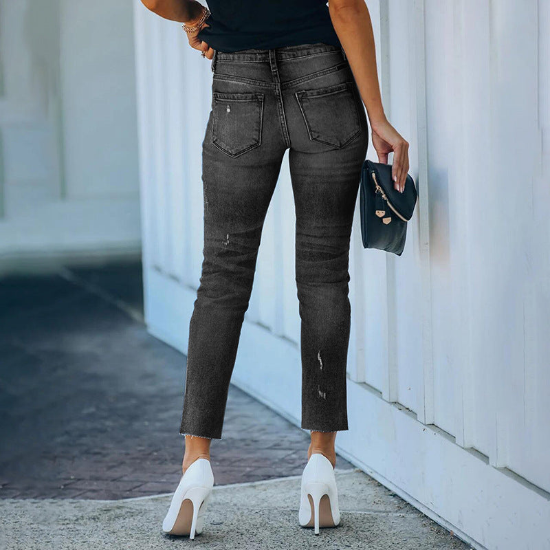 Damen Figurbetonte Hochtaillierte Knöchellange Jeans mit leicht ausgefranstem Saum Shop Nory
