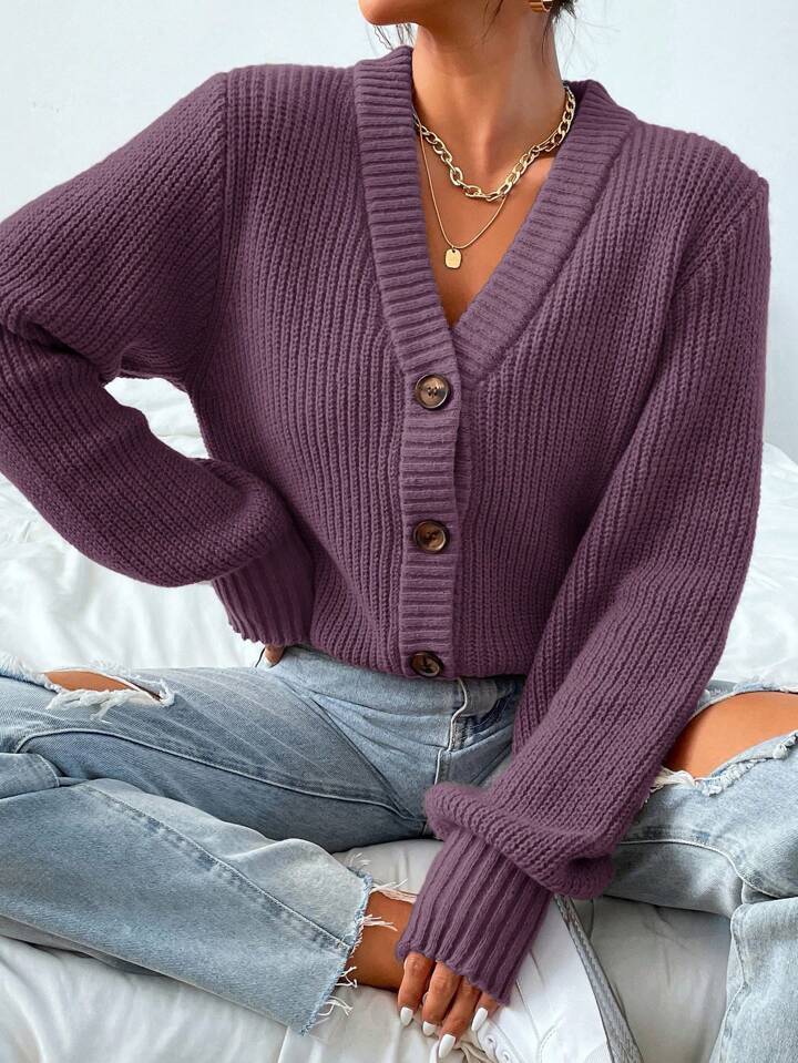 Damen bequeme Strickjacke mit schickem V-Ausschnitt