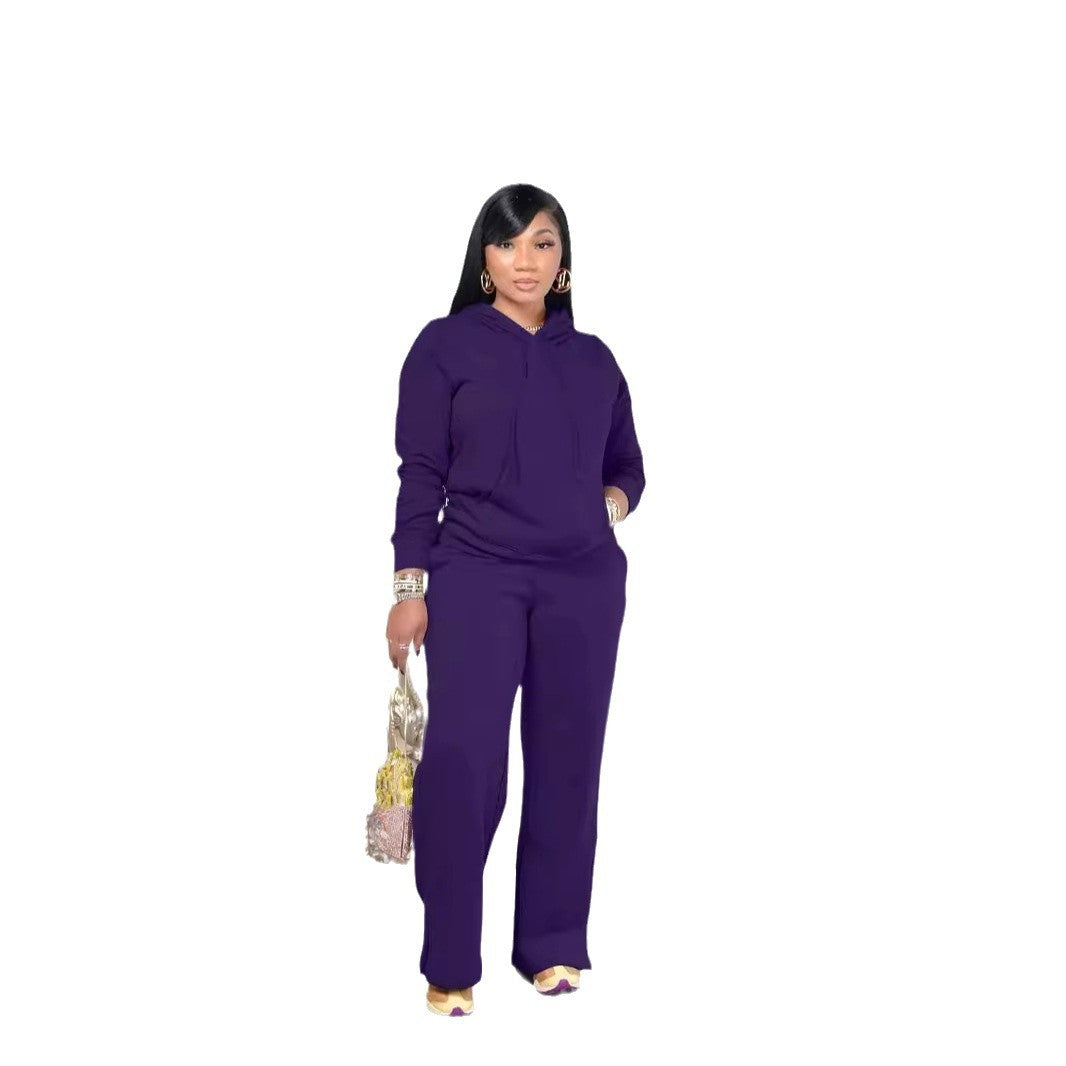 Damen nan Relax-Loungewear-Set mit weitem Highwaist-Palazzo-Jogger, Kapuzenpullover mit Kängurutasche und seitlichem Saumschlitz Shop Nory