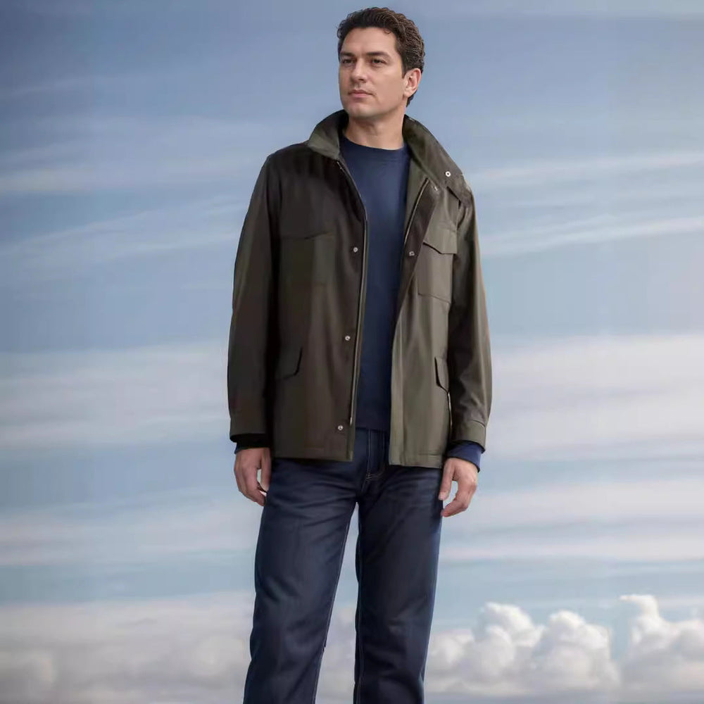 Herren leichte Multifunktionsjacke mit praktischen Taschen und hohem Kragen