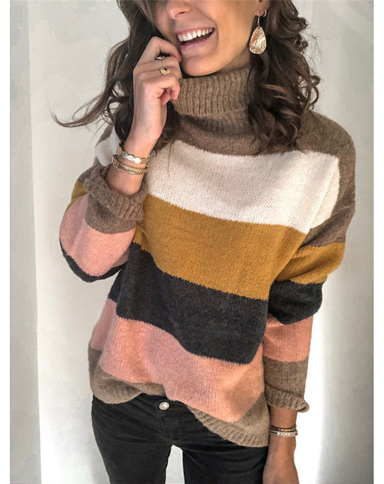 Damen Oversize Rollkragenpullover mit breiten Blockstreifen und weichem Strick Shop Nory