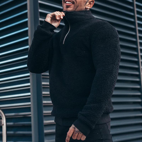 Herren Sherpa-Fleece-Pullover mit Stehkragen und kurzem Reißverschluss Shop Nory