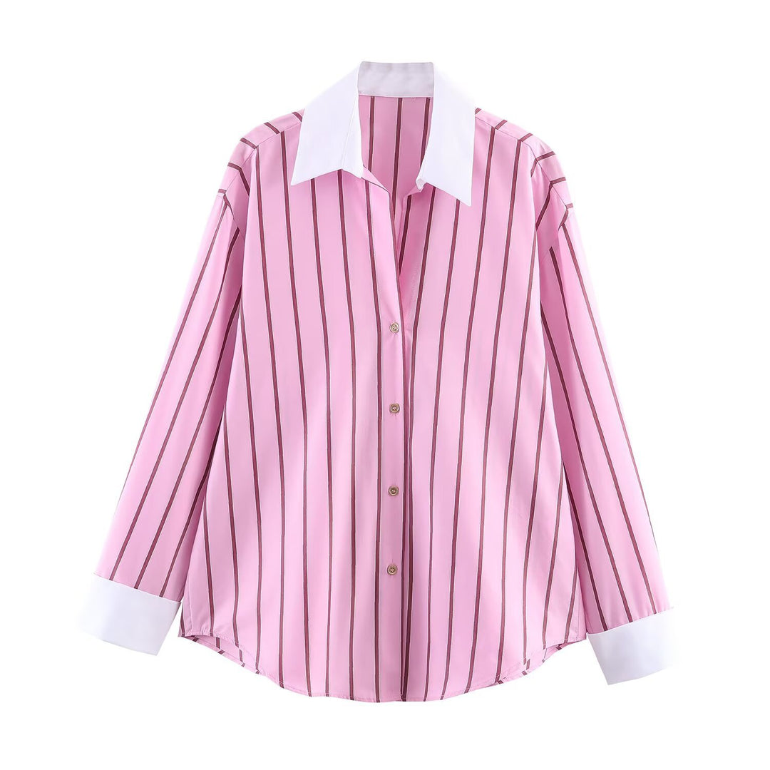 Damen nan oversized Hemd mit Kontrastkragen und Manschetten Shop Nory
