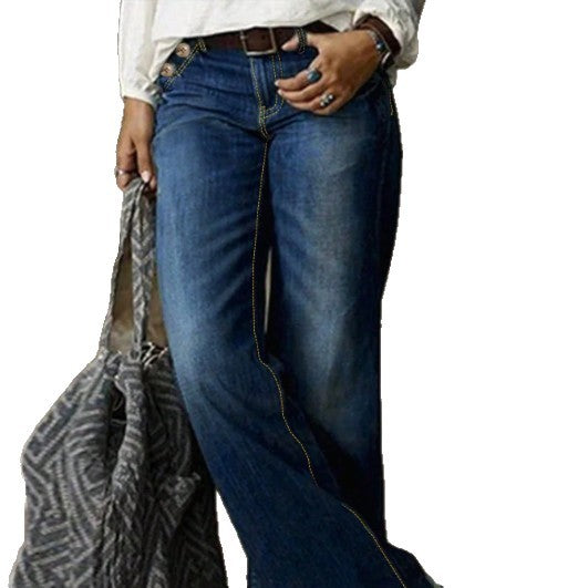 Damen Hochtaillierte weite Denimhose mit dekorativer Knopfleiste und lässigem Schlag Shop Nory