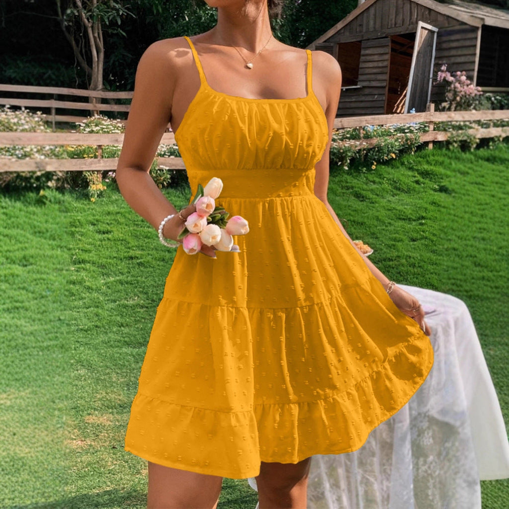 Damen Sommerkleid mit Rüschen und verstellbaren Spaghettiträgern