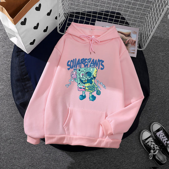 Damen nan weicher Oversize-Kapuzenpullover mit kawaii Pilzfrosch-Print, Kängurutasche und gerippten Bündchen Shop Nory