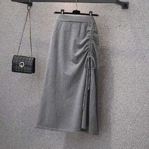Damen Langer Rock mit Raffung und Kordelzug Shop Nory