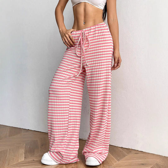 Damen Loungewear-Hose mit weitem Bein, geripptem Feinstrick und Kordelzug Shop Nory
