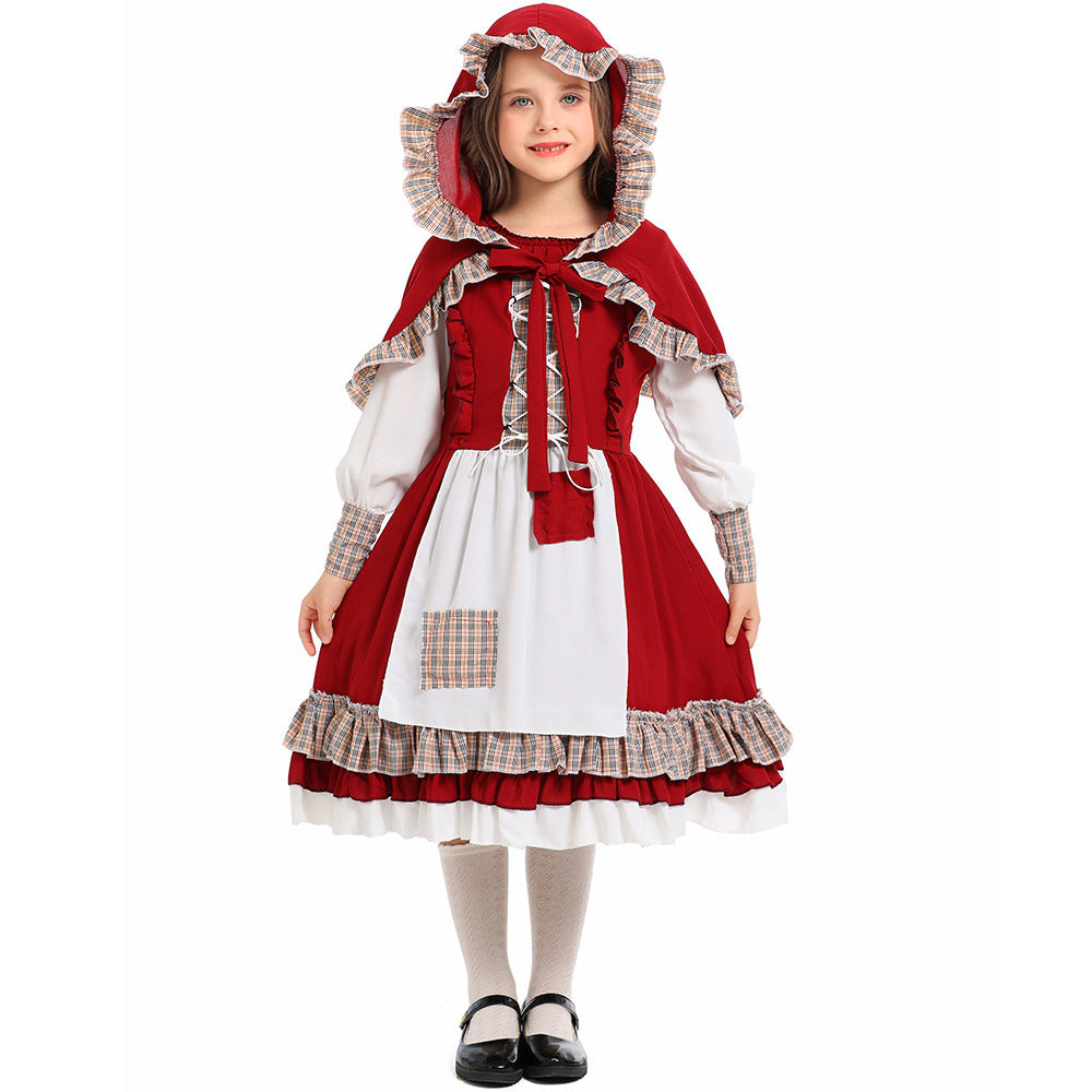 Mädchen Märchenhaftes Rotkäppchen Kostüm mit Kapuze und Rüschen Shop Nory