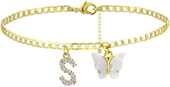 Damen Fußkettchen mit eleganten Glitzer- und Schmetterlingsanhängern Shop Nory