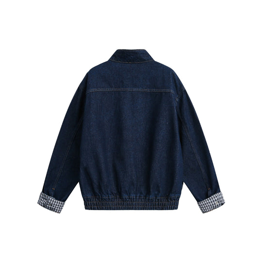 Damen Oversize-Denimjacke mit Stehkragen und Karo-Futter Shop Nory