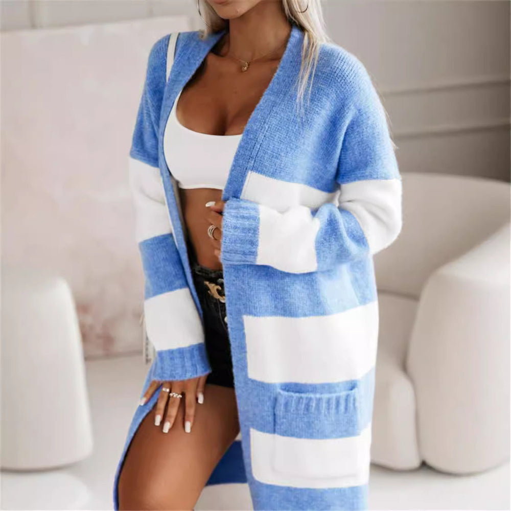 Damen lässiger Strickmantel mit großen Streifen
