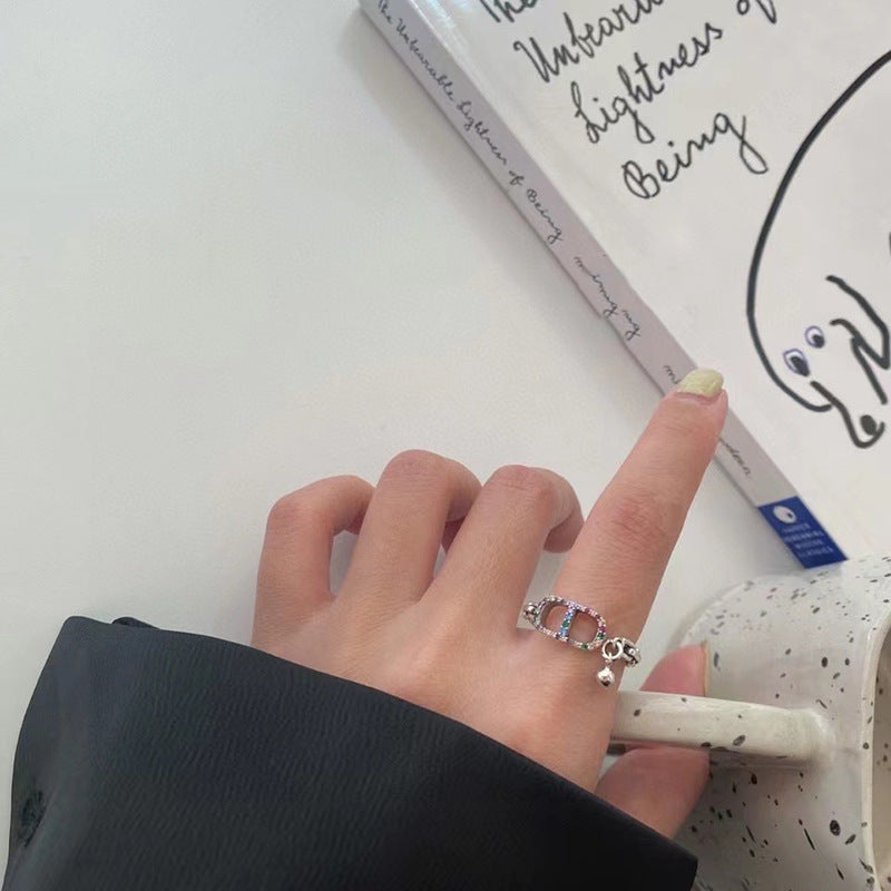 Damen trendiger Silberschmuckring mit buntem Kristall-Design Shop Nory