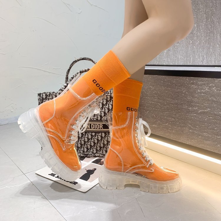 Damen Transparente Chunky Stiefel mit modischem Obermaterial und robustem Sohlenprofil Shopnory