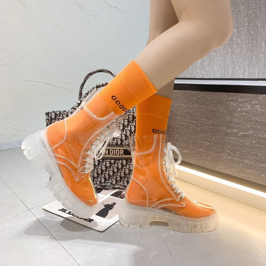 Damen Transparente Chunky Stiefel mit modischem Obermaterial und robustem Sohlenprofil Shopnory