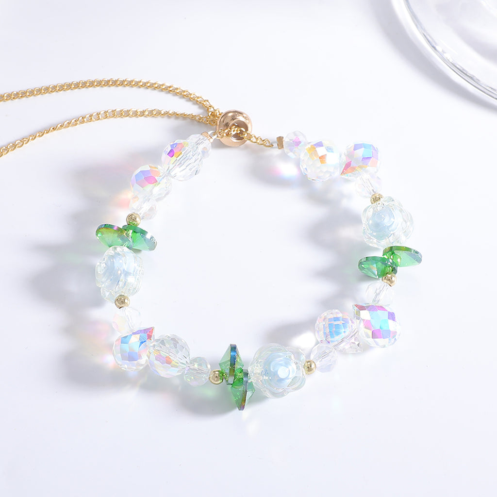 Damen Halskette mit funkelnden Kristallperlen und floralen Akzenten Shop Nory