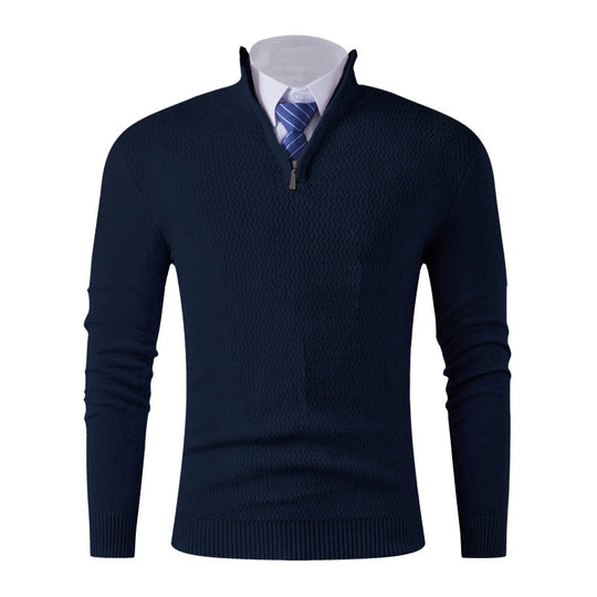 Herren Slim-Fit Feinstrickpullover mit Halbzip und strukturierter Wellenoptik Shop Nory