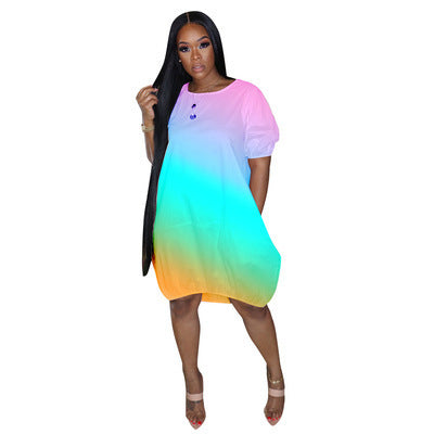 Damen Oversize-Gradient-Tunika-Kleid mit Eingrifftaschen und Rundhalsausschnitt Shop Nory