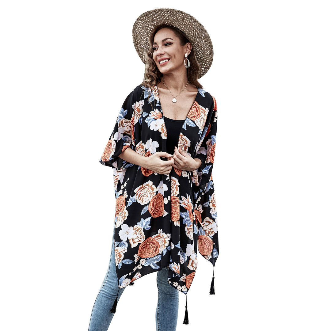 Damen Verspielter Kaftan‑Kimono‑Überwurf aus leichter Viskose mit asymmetrischem Zipfelsaum Shop Nory