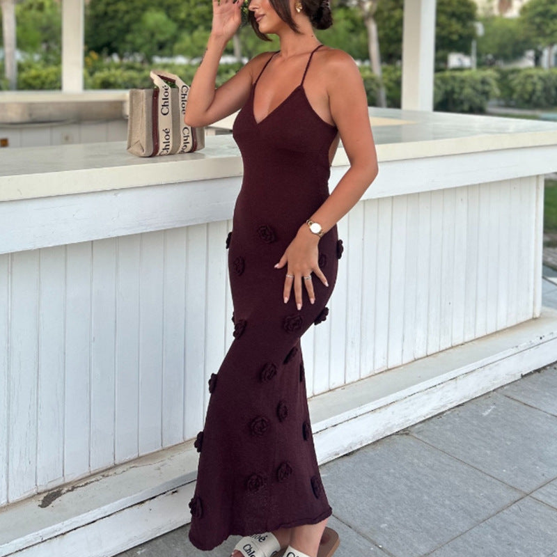 Damen Elegantes gehäkeltes Maxikleid mit floralen Applikationen Shopnory