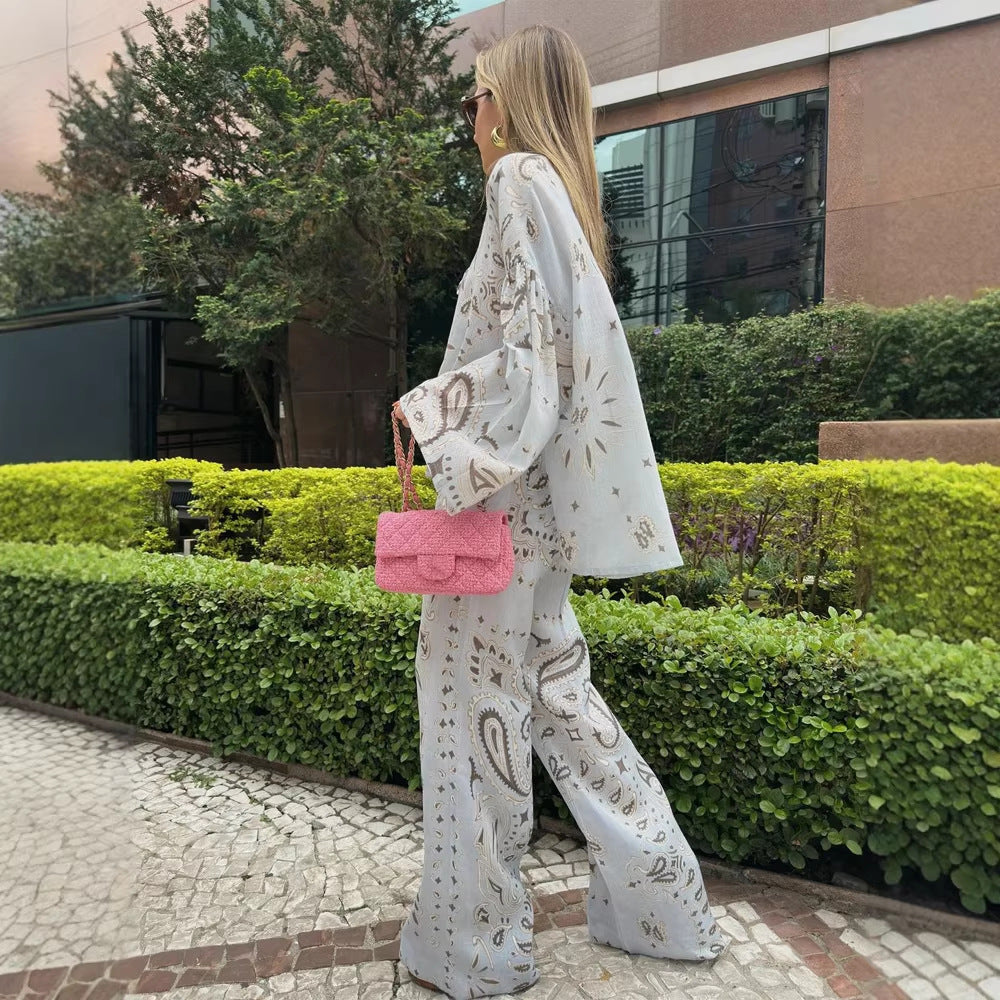 Damen weite Palazzo-Hose mit Paisley‑Print, elastischem Bund & Eingrifftaschen Shop Nory