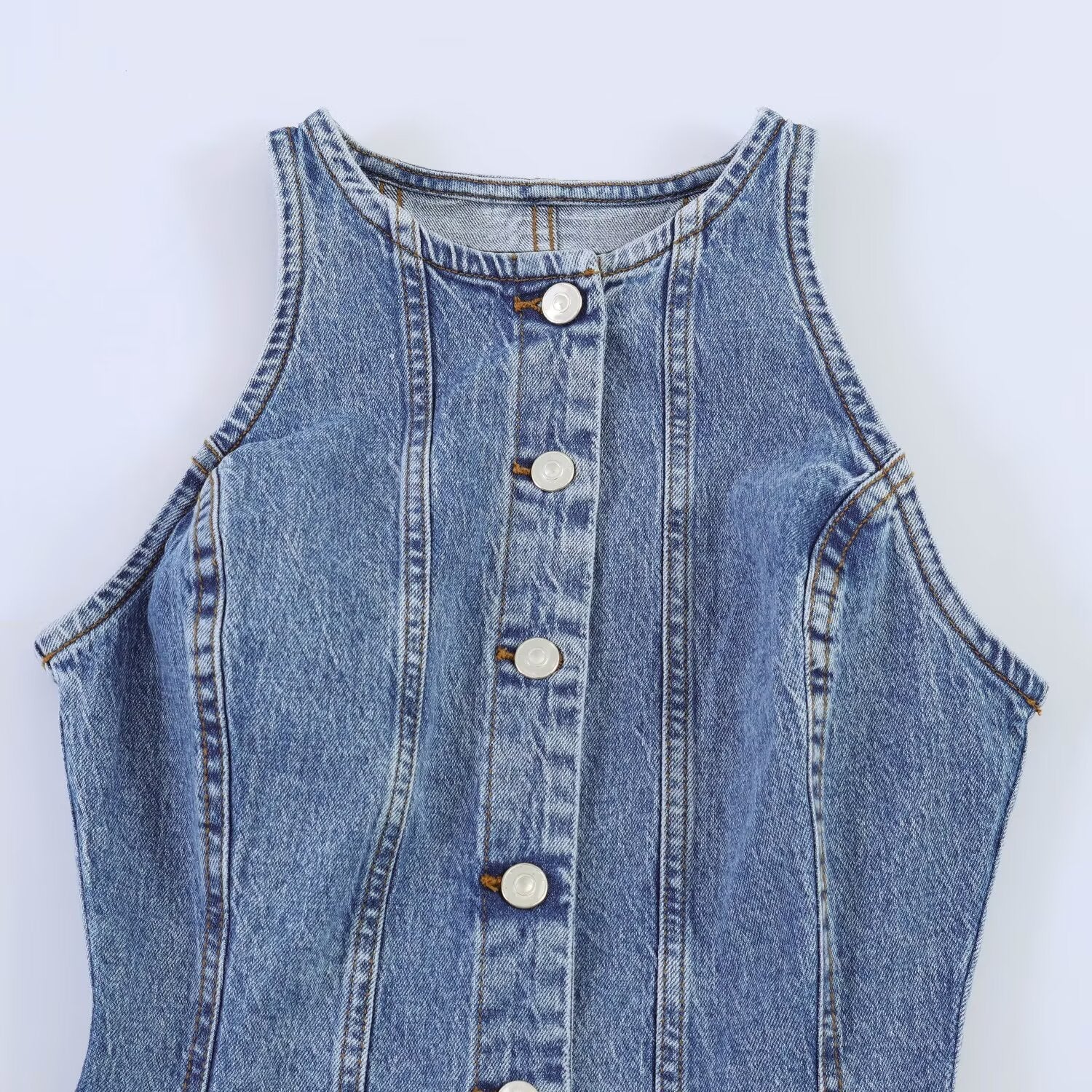 Damen Jeanskleid mit geflochtenem Knoten und durchgehender Knopfleiste