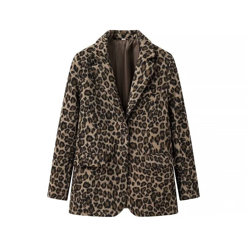 Damen Oversize‑Blazer im Leopardenprint mit Reverskragen und Pattentaschen Shop Nory