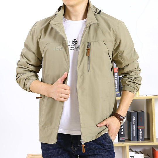 Herren Leichte Kapuzen-Windjacke mit Brust-Reißverschluss und Elastischen Bündchen Shop Nory