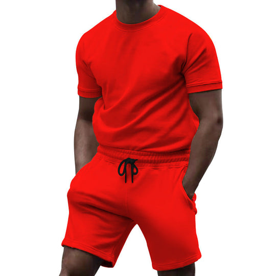 Herren nan kurzärmeliges Sweat-Set aus weichem Sweatstoff mit Rundhalsshirt und Kordelzug-Shorts