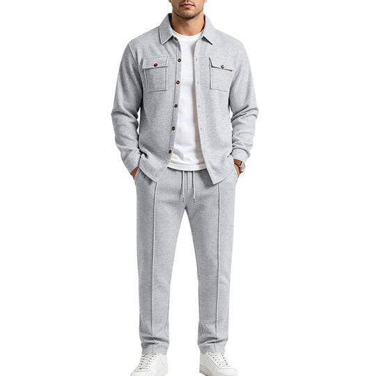 Herren Strukturiertes Strick-Set Overshirt mit Brusttaschen & Slim Jogginghose Shop Nory
