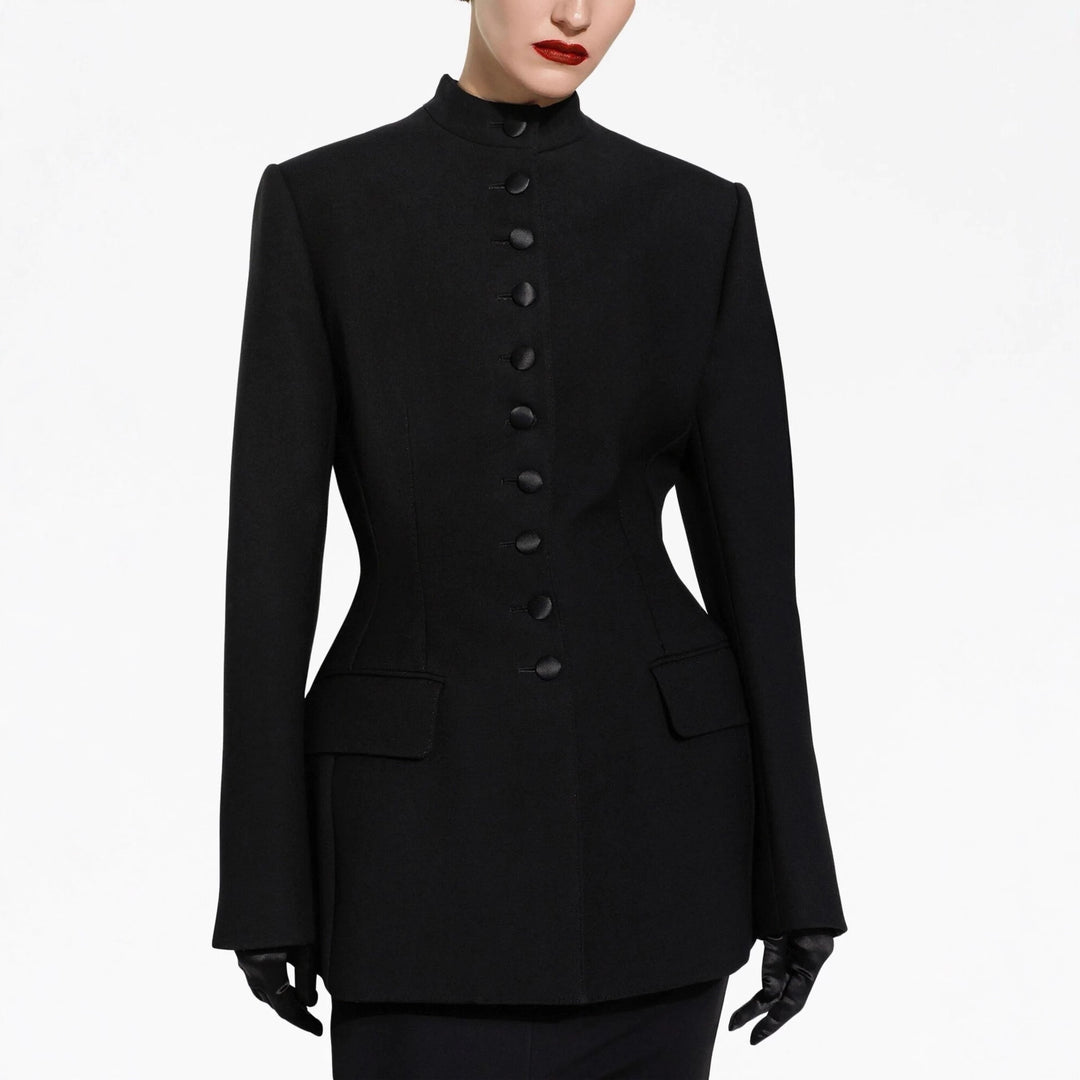 Damen Taillierter Blazer mit Stehkragen, strukturierter Schulter und dekorativer Knopfleiste Shop Nory