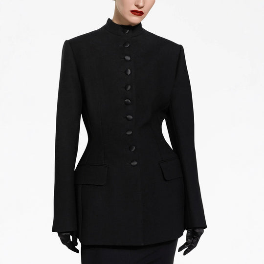 Damen Taillierter Blazer mit Stehkragen, strukturierter Schulter und dekorativer Knopfleiste Shop Nory