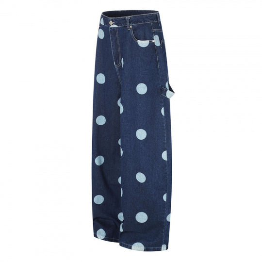 Damen Weite Cropped-Jeans mit hoher Taille, Polka‑Dot‑Print und Carpenter‑Details Shop Nory