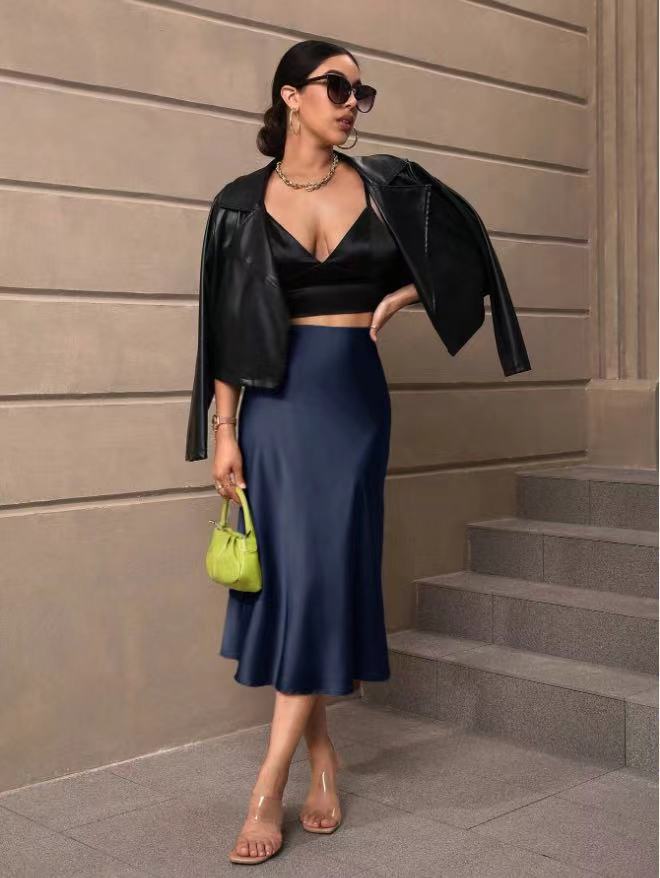 Damen Satin Rock mit schwingendem Saum und elegantem Schnitt