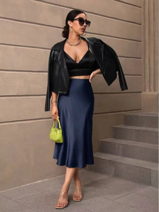 Damen Satin Rock mit schwingendem Saum und elegantem Schnitt