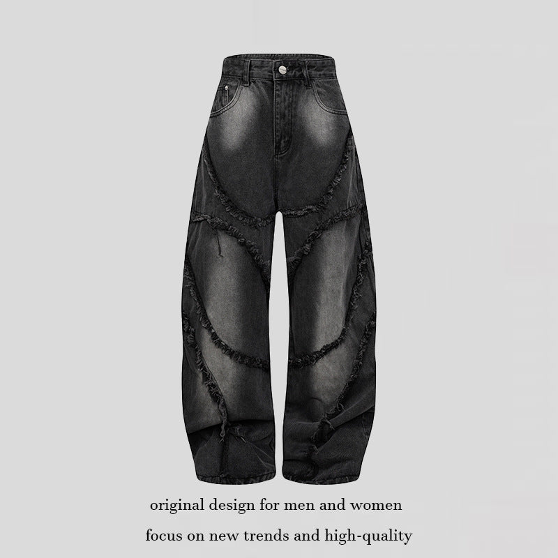 Damen Baggy-Jeans mit hohem Bund, ballonförmiger Weite und ausgefransten Patchnähten Shop Nory
